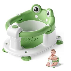 Frog-Themed Green and White Baby Bath Seat